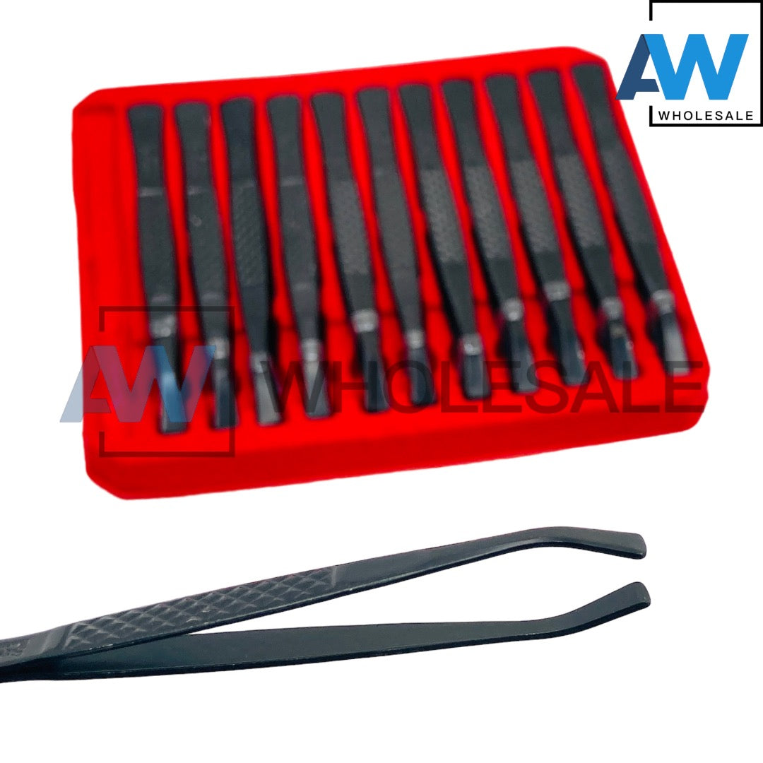 406 (12 pcs) Black Stainless Steel Tweezers