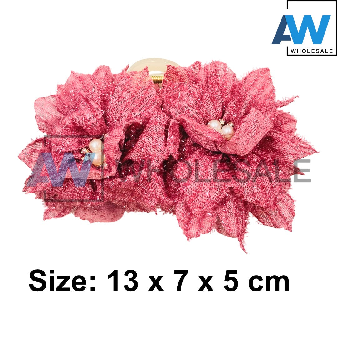 AB-1276 (12 pcs) Fabric Pearl 13 cm Hair Clamps