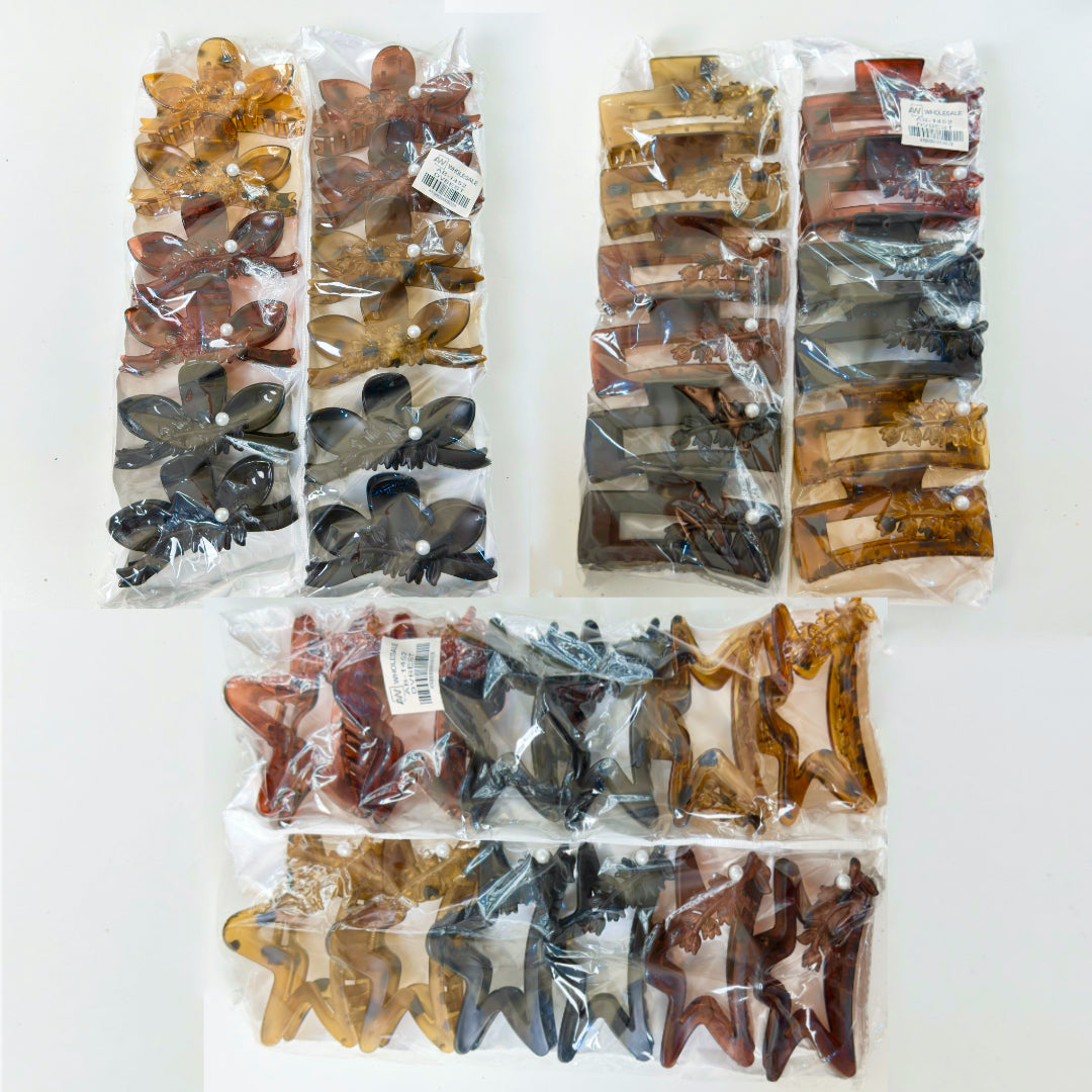 AB-1452 (12 pcs) 10.5 cm Pearl Tortoiseshell Hair Clamp