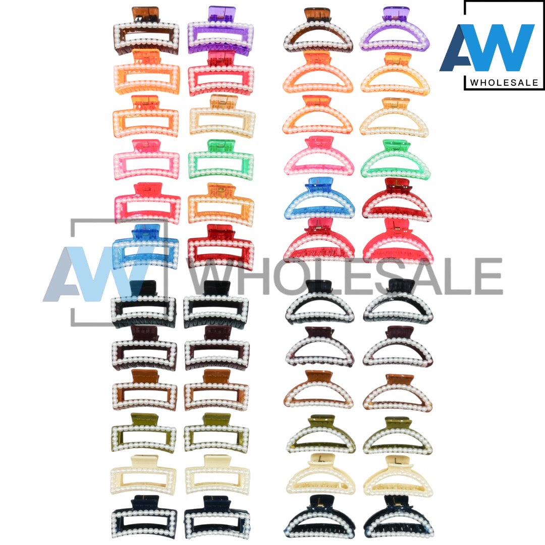 AB-359 (12 pcs) Pearl Transparent Hair Clamps
