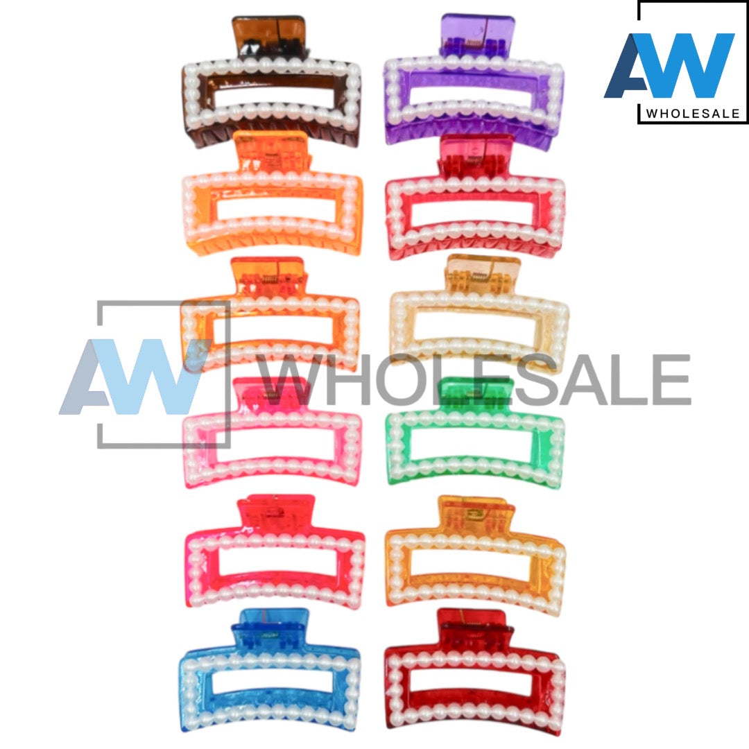 AB-359 (12 pcs) Pearl Transparent Hair Clamps