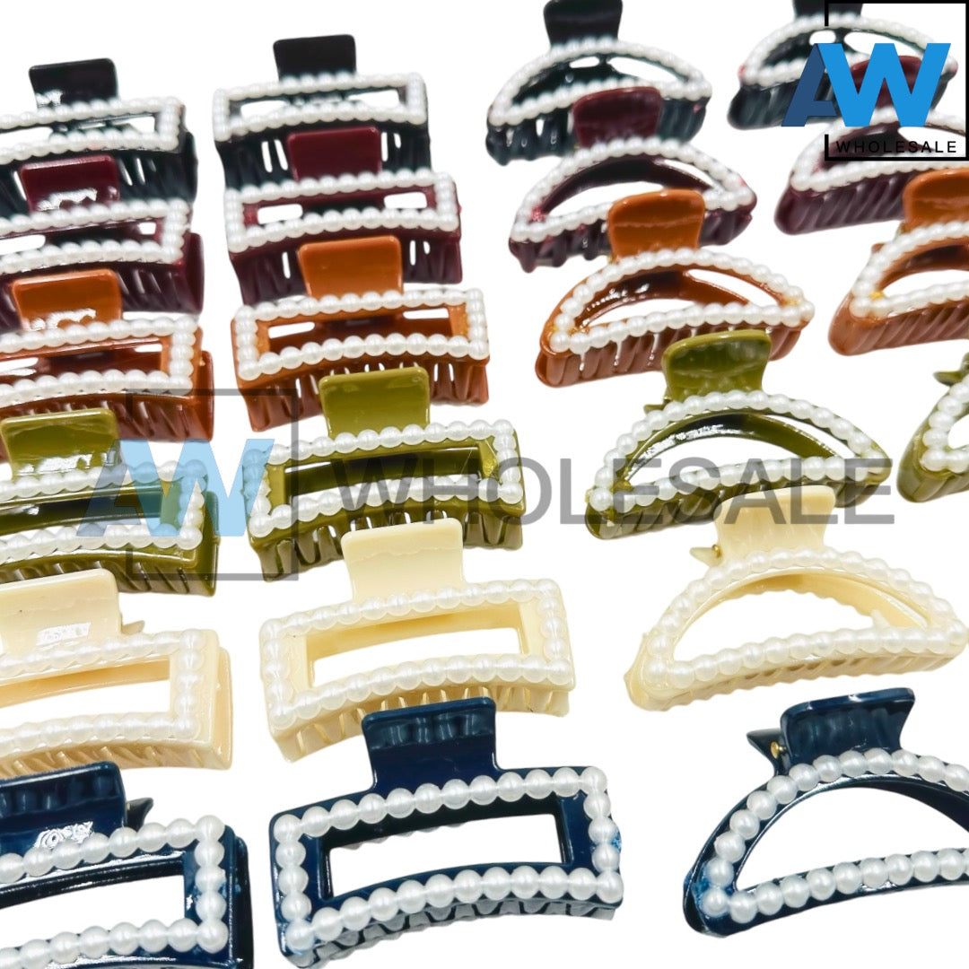 AB-359 (12 pcs) Pearl Transparent Hair Clamps