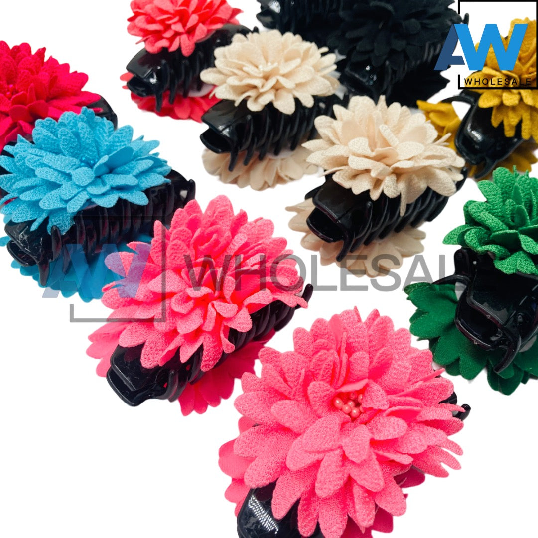 AB-727 (12 pcs) Flower 7 cm Hair Clamps