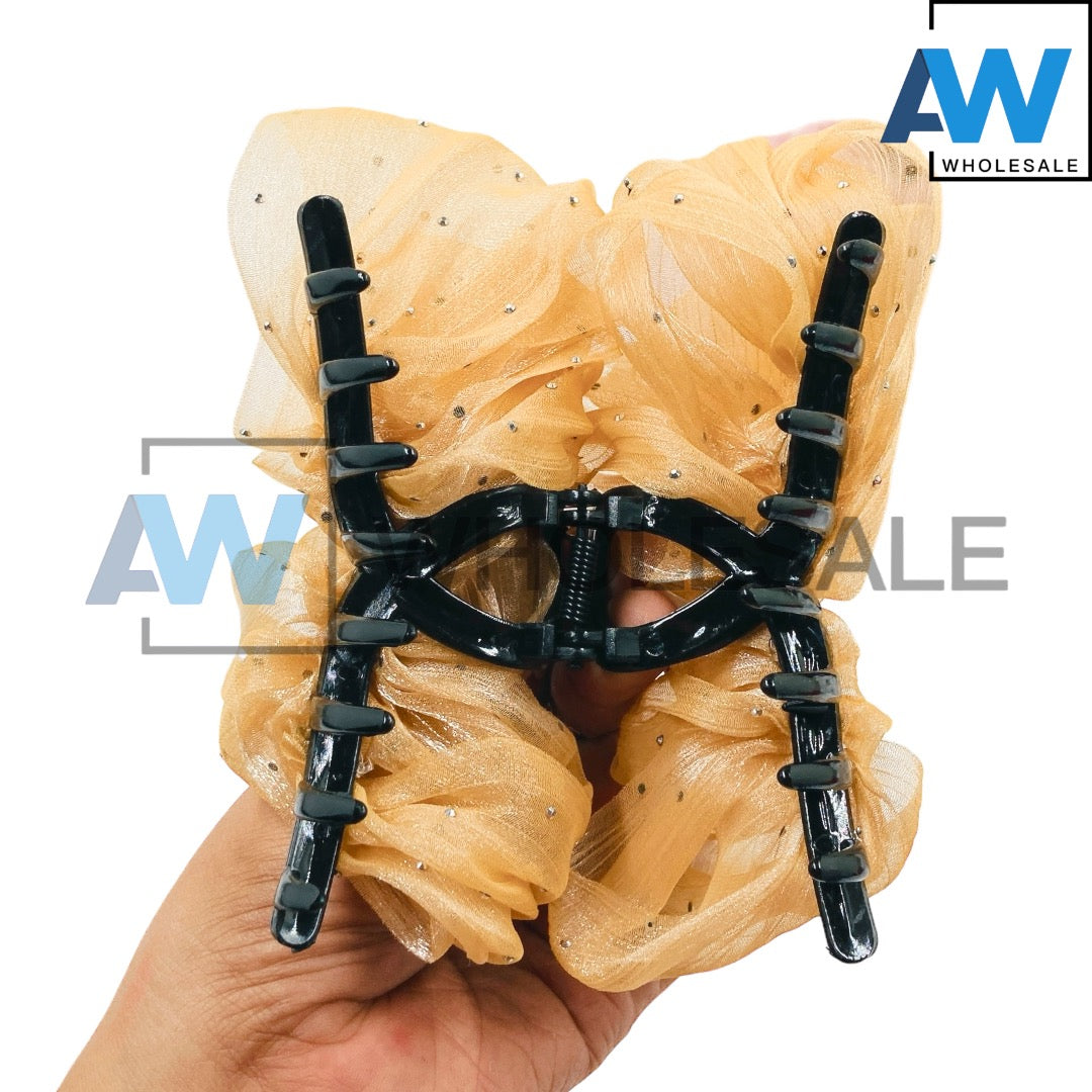 AB-878 (12 pcs) Mini Metal Beads Bow Hair Clamps