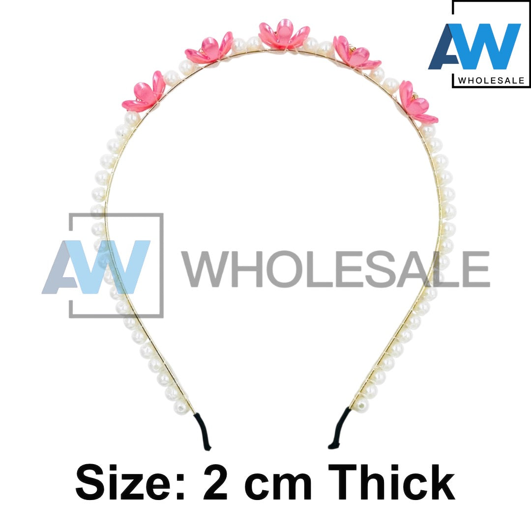 HB-1272 (12 pcs) Flower Pearl Metal Headbands