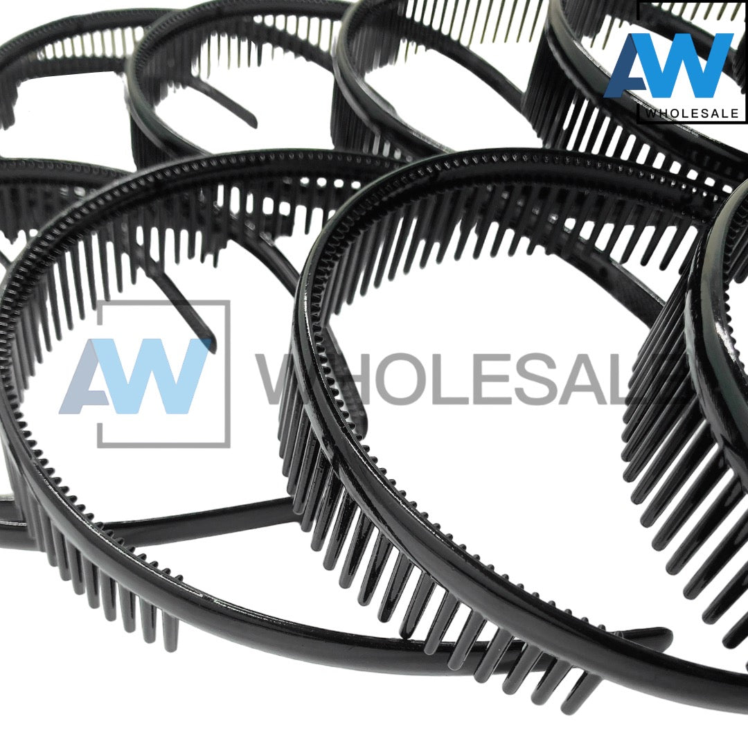 HB-1408 (12 pcs) Glossy All Black Headbands