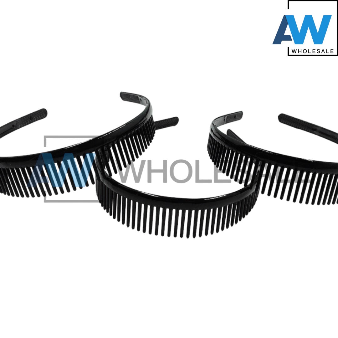 HB-1408 (12 pcs) Glossy All Black Headbands