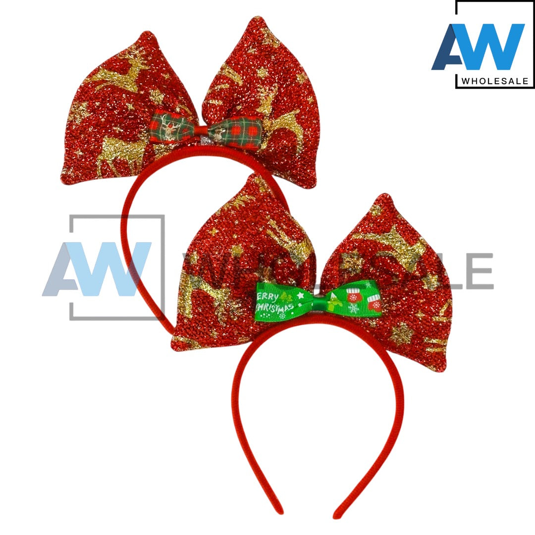 HB-1575 (12 pcs) Christmas Reindeer Ribbon Headbands