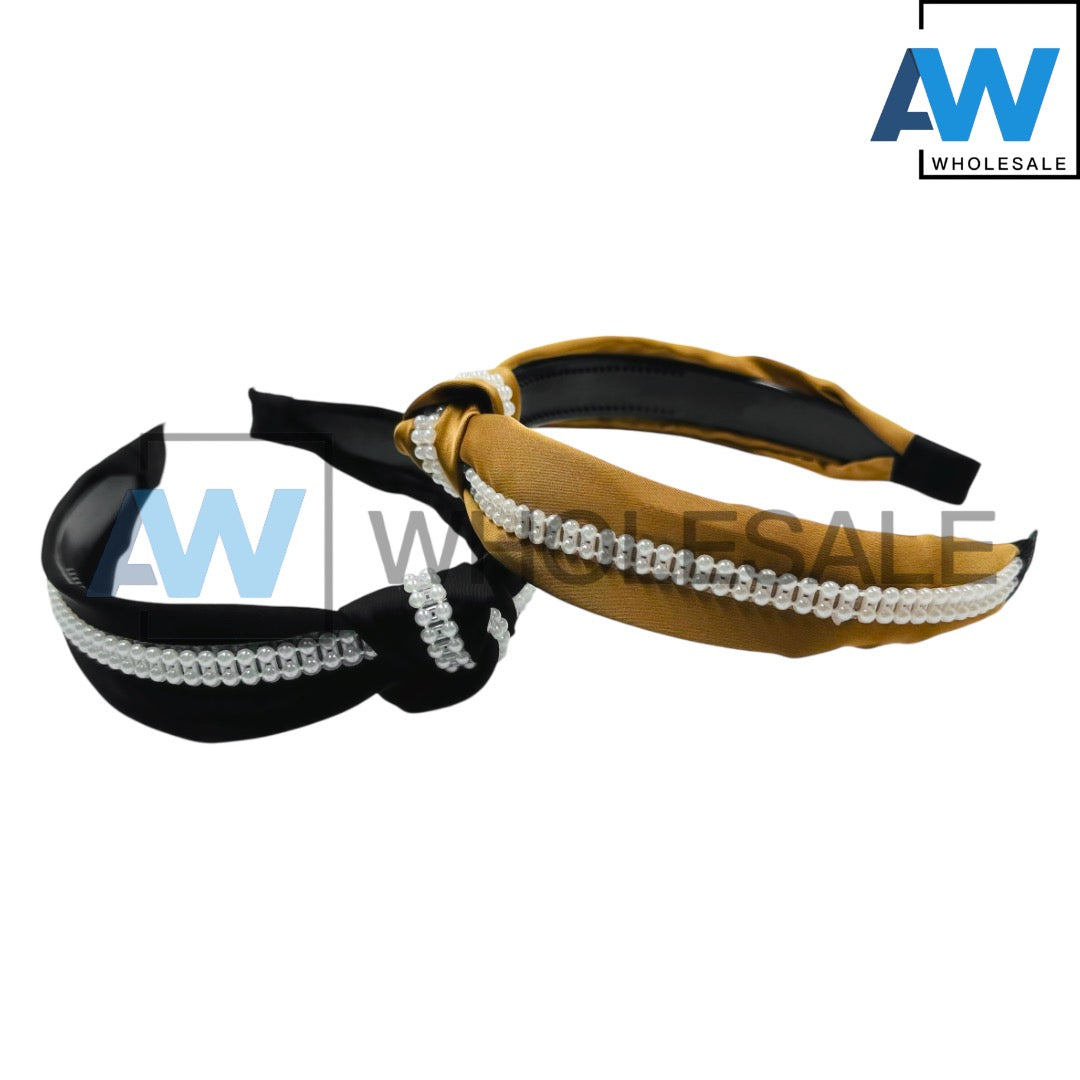 HB-1598 (12 pcs) Pearl Satin 2.5 cm Headbands