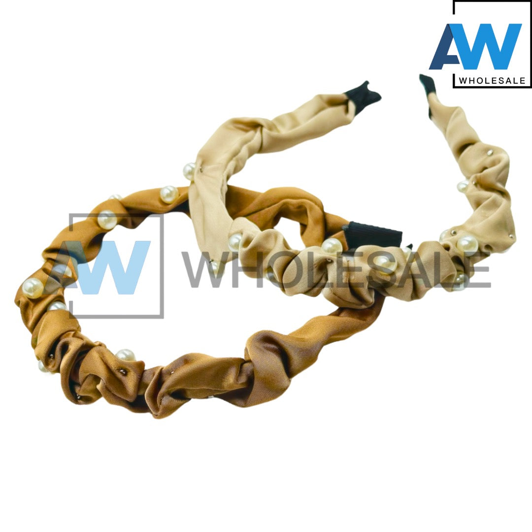 HB-1599 (12 pcs) Pearl Wrinkle 2.5 cm Headbands