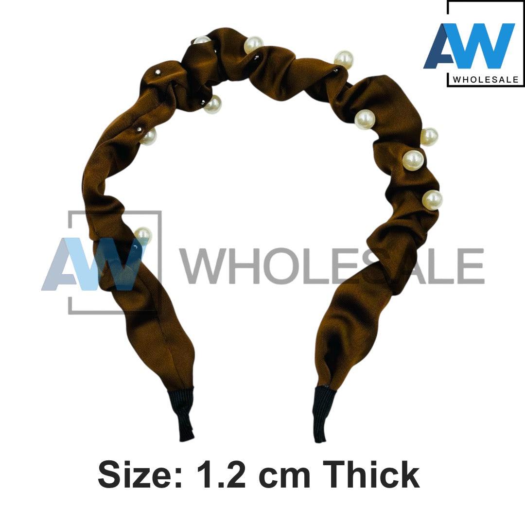 HB-1599 (12 pcs) Pearl Wrinkle 2.5 cm Headbands