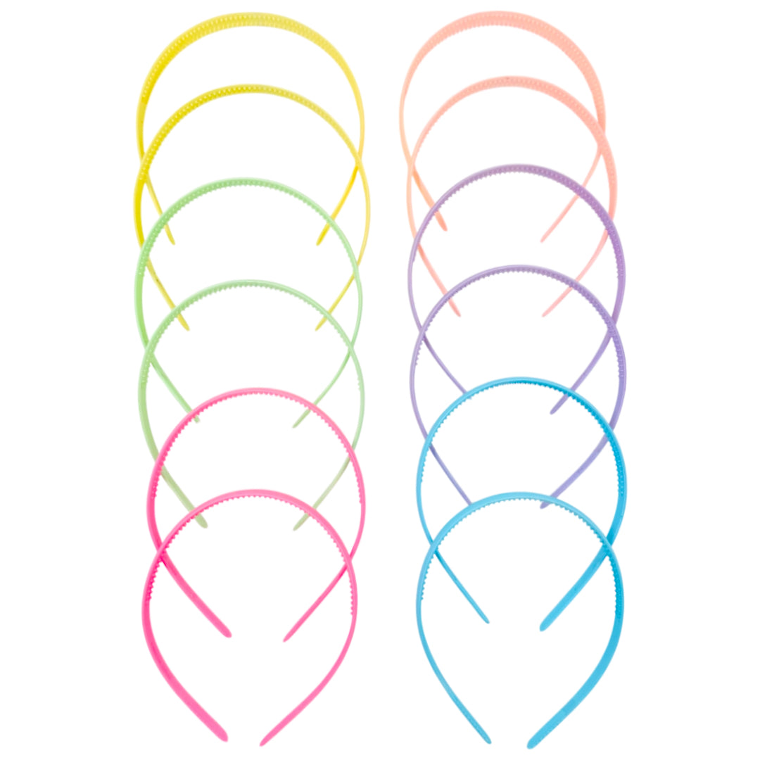 HB-1630 (12 pcs) Matte Finish Pastel 1 cm Headbands