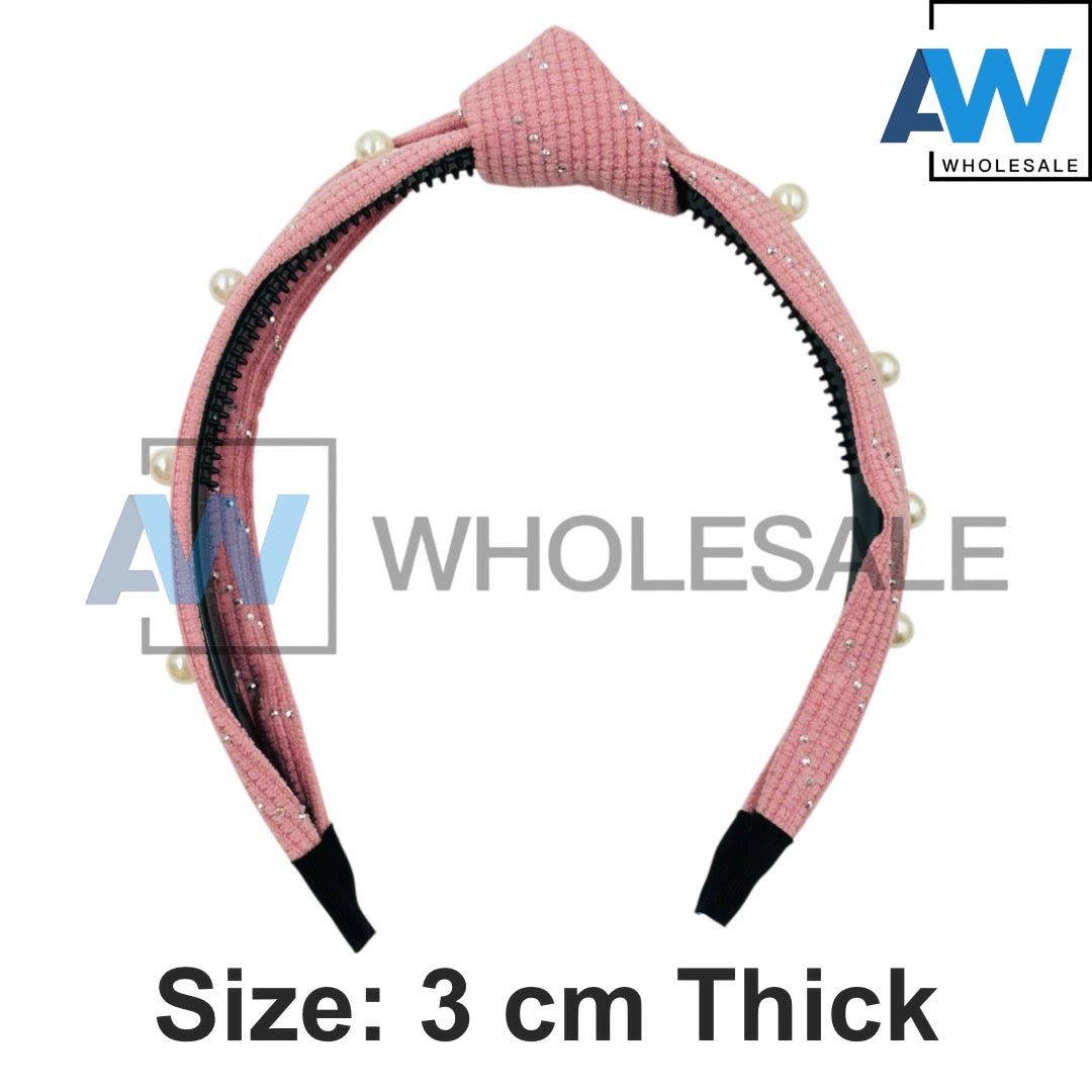 HB-1633 (12 pcs) Pearl Knotted Fabric Headbands