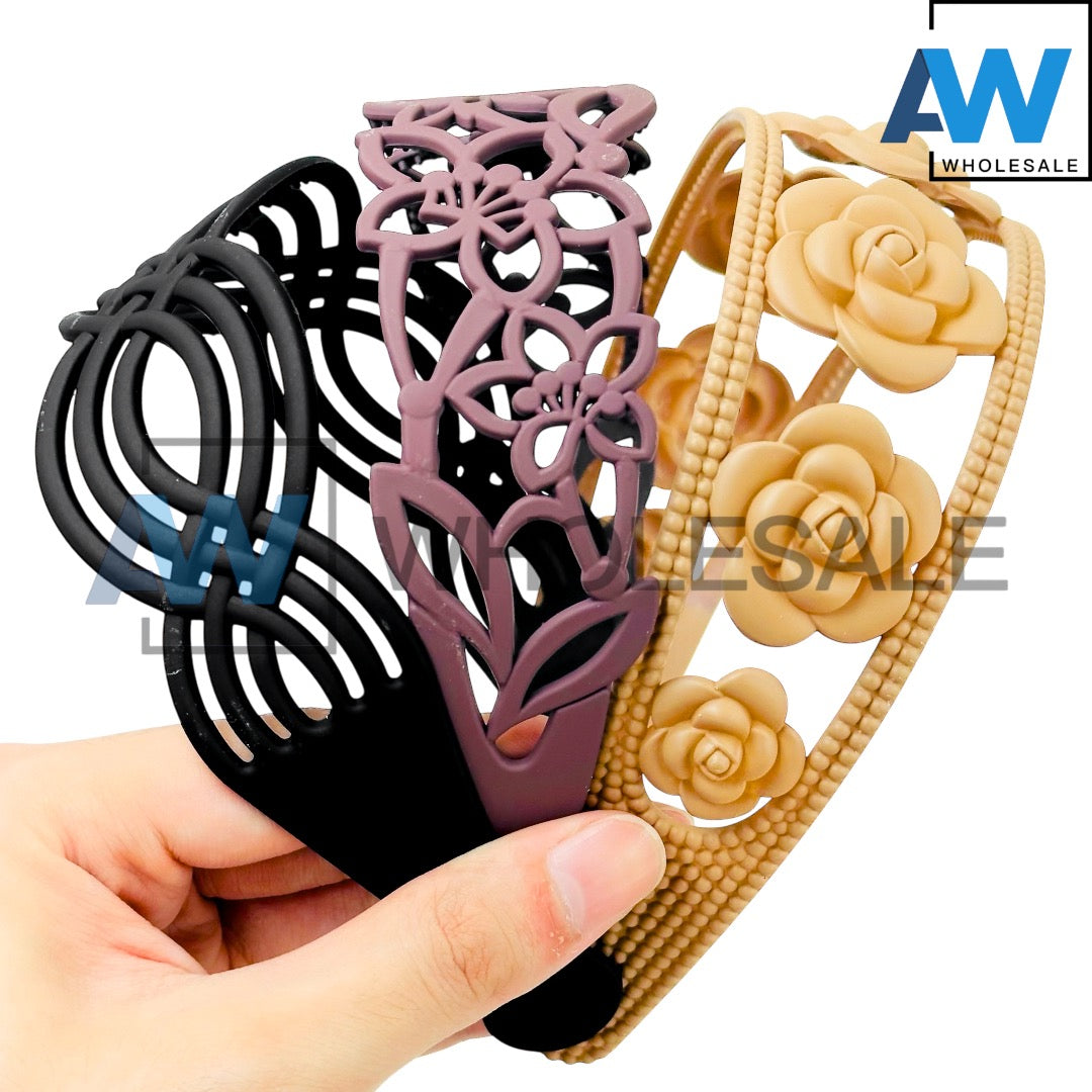 HB-1638 (12 pcs) Matte 5 cm Plastic Headbands