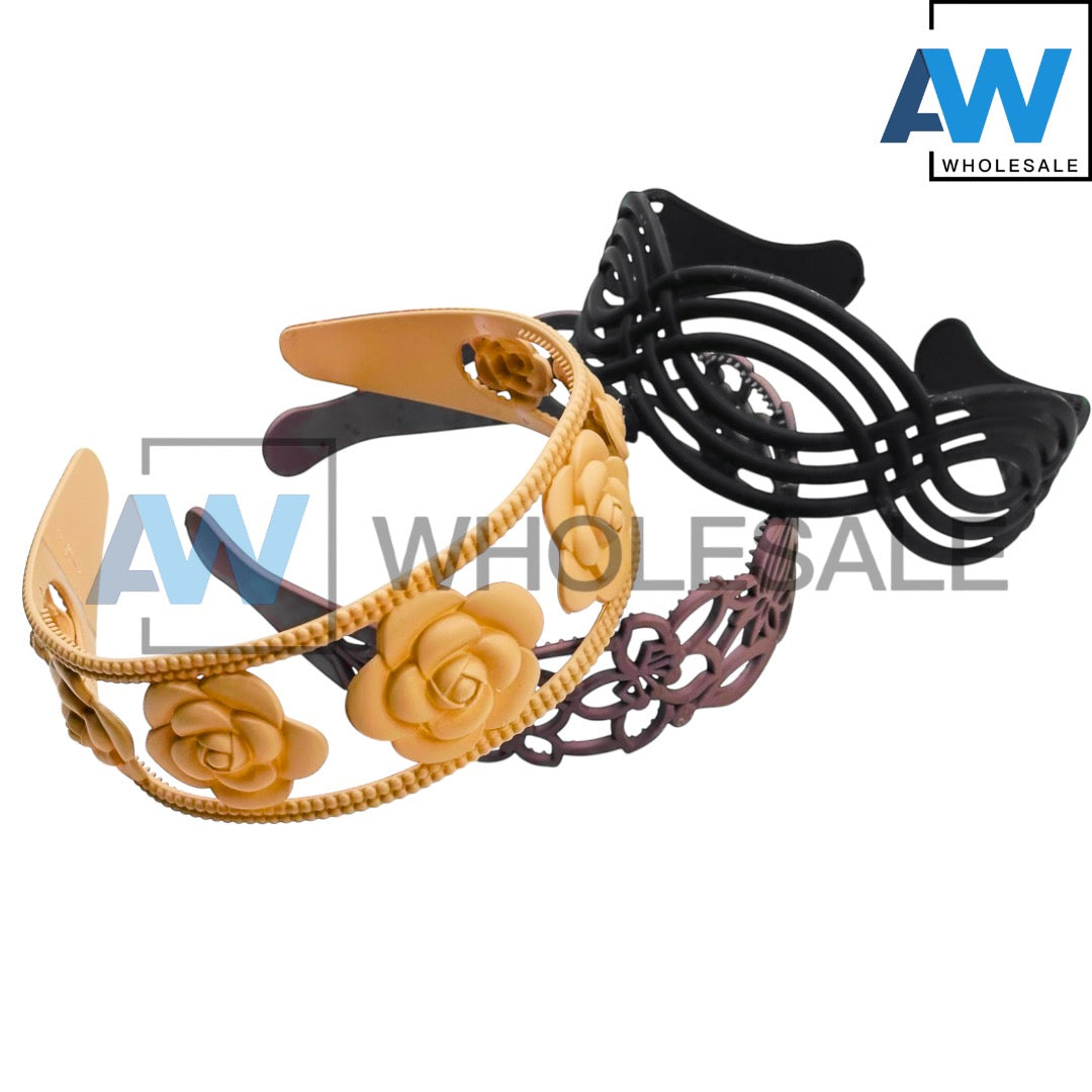 HB-1638 (12 pcs) Matte 5 cm Plastic Headbands