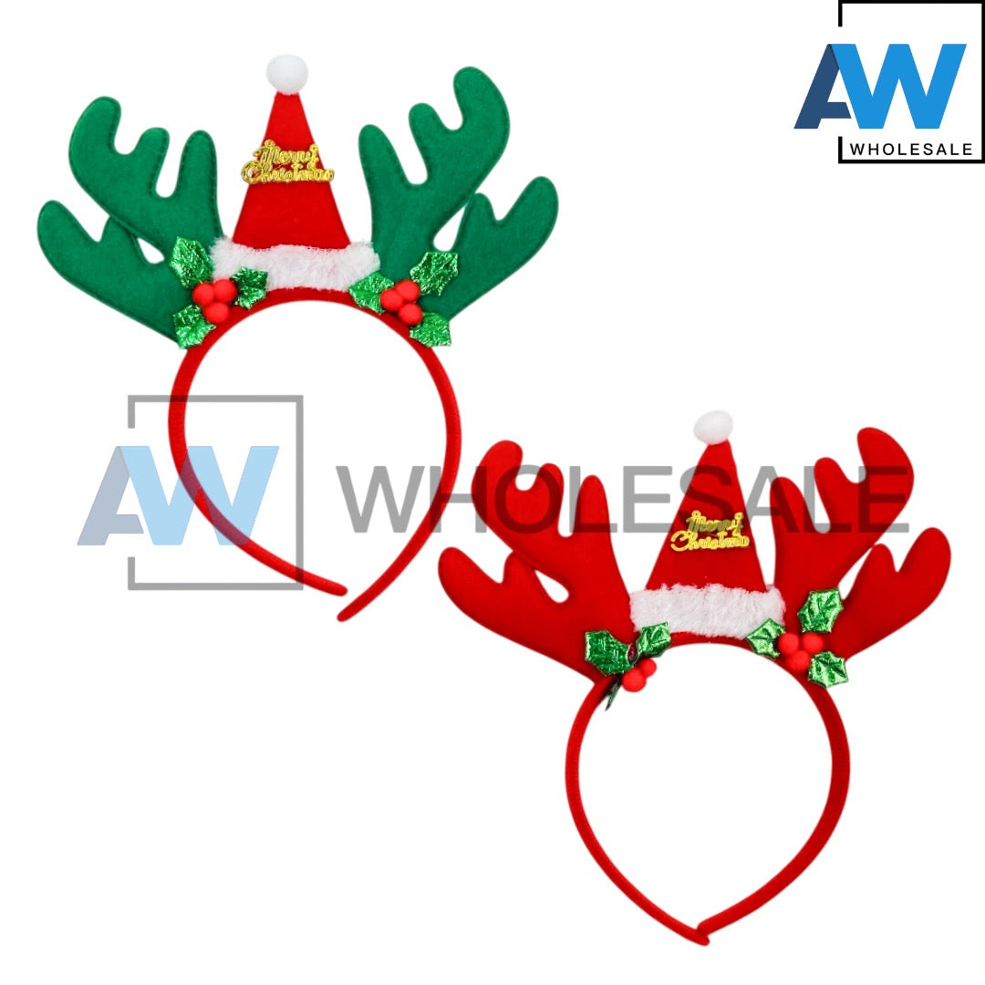 HB-1661 (12 pcs) Santa Hat Reindeer Headbands
