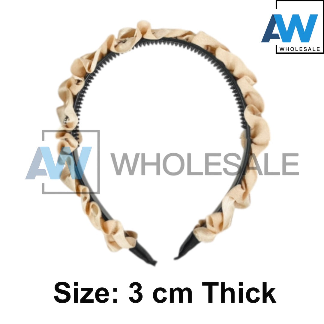 HB-1683 (12 pcs) Pleaded Fabric Flower Headbands