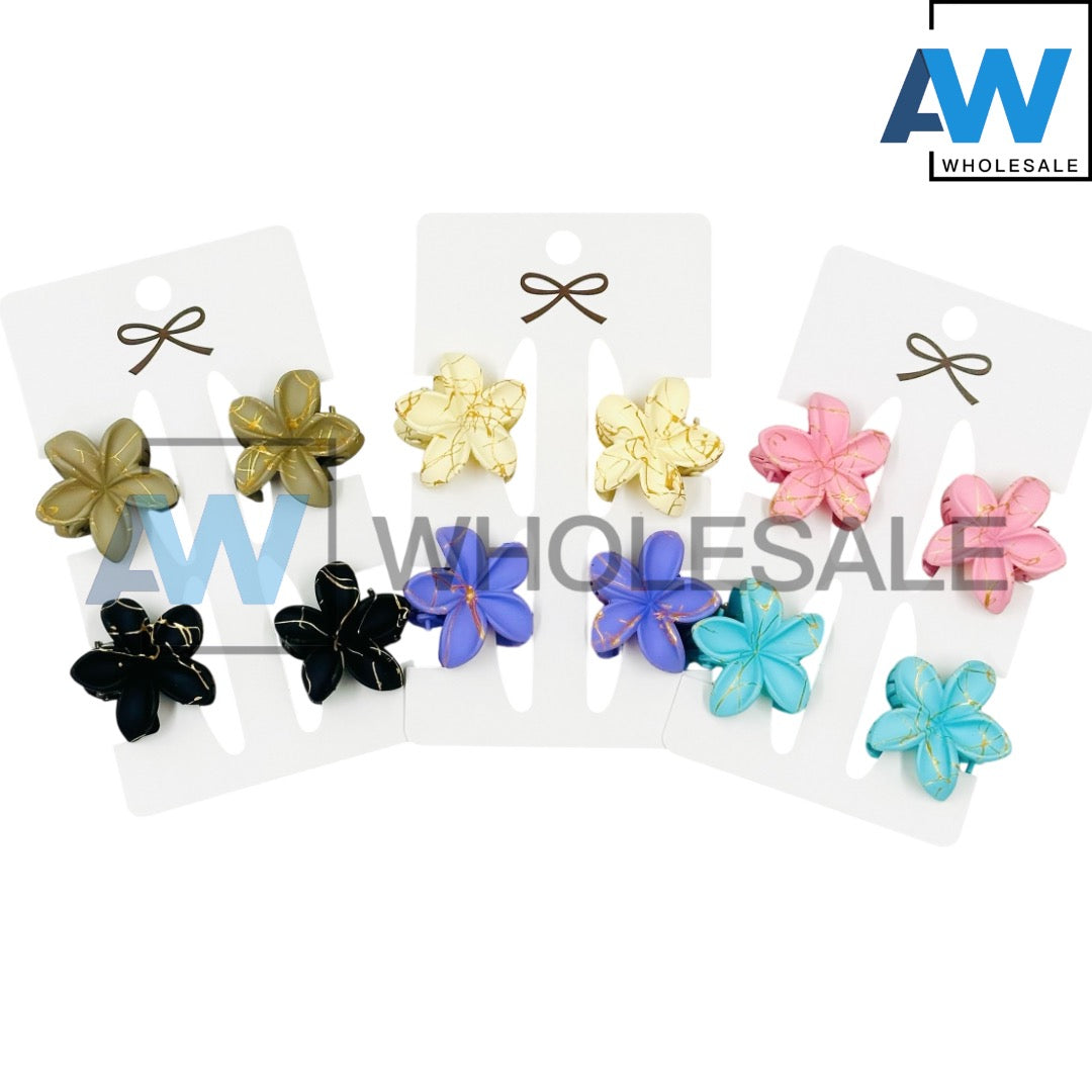 HC-65 (12 cards) 4 in 1 Matte Flower Hair Clip Set