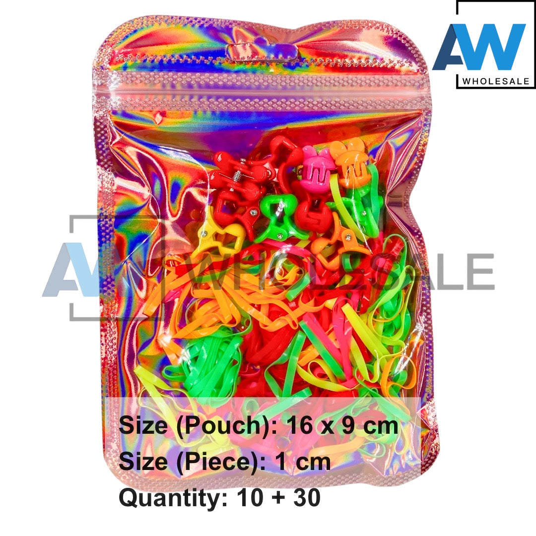 HC-70 (12 pouches) 10 Hair Clip + 30 Hair Tie Set