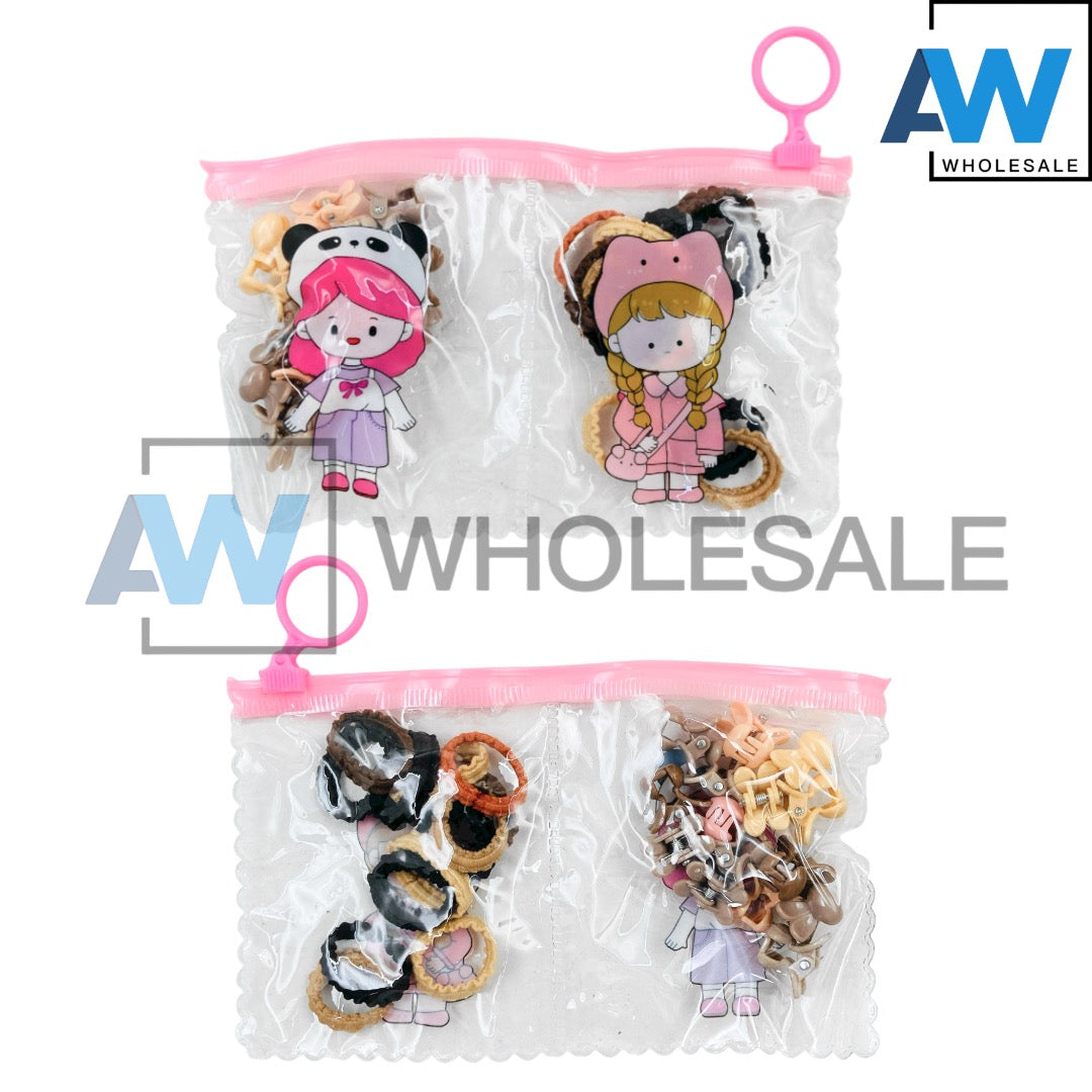 HC-72 (12 pouches) 15 Hair Tie + 13 Hair Clip Set