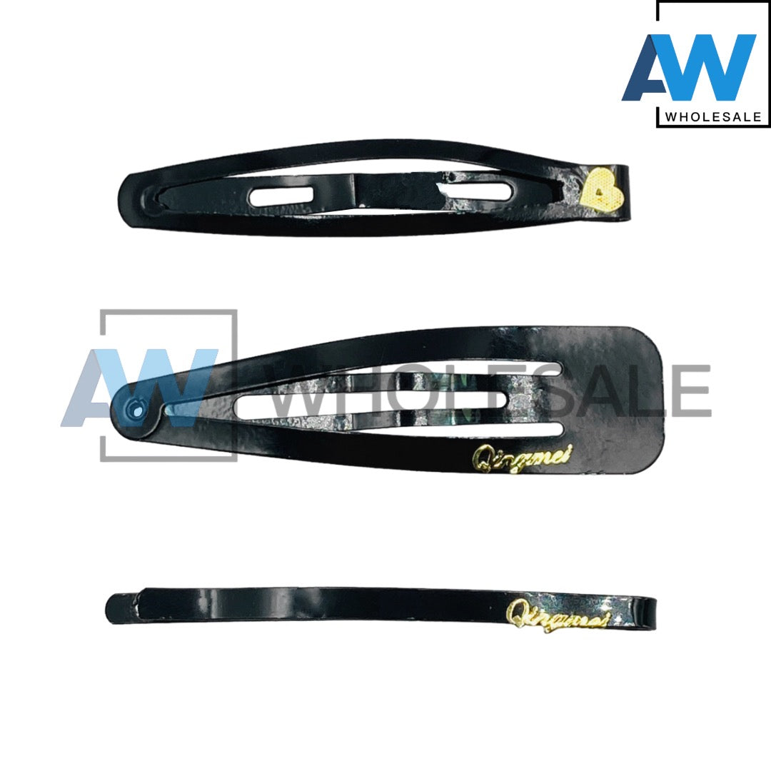 HPN-09 (1 card) Glossy Black Snap Hair Clips