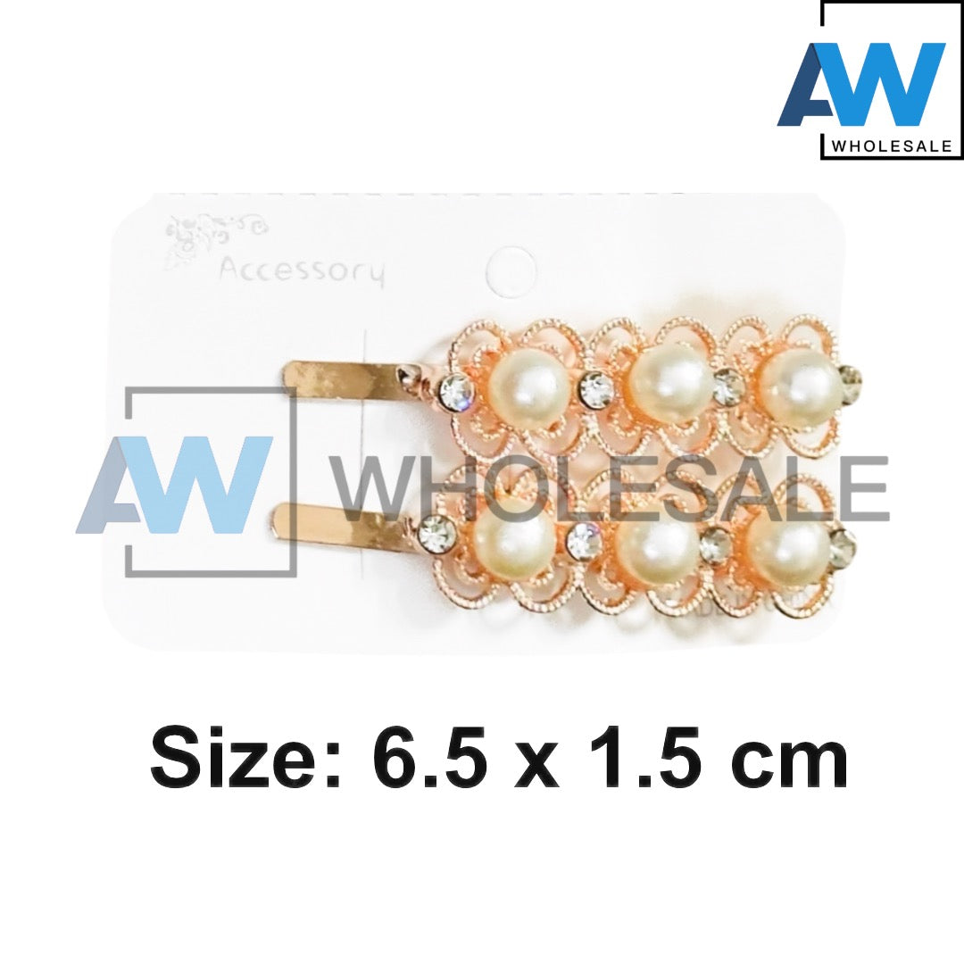 HPN-1741 (12 cards) Pearl Metal Hair Clips