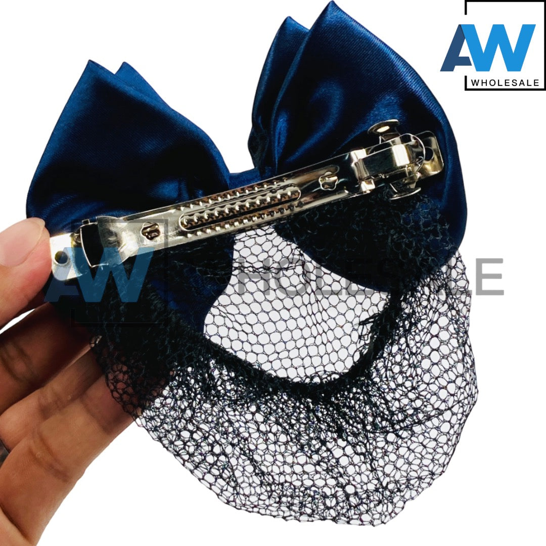 HPN-1814 (12 pcs) Satin Ribbon Hair Net Hair Clips