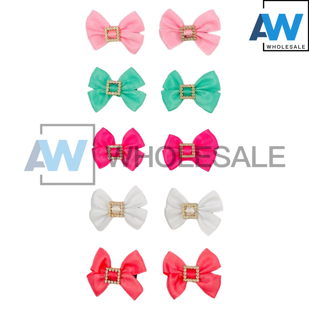 HPN-1915 (10 pcs) Crystal Gem Ribbon Hair Clips