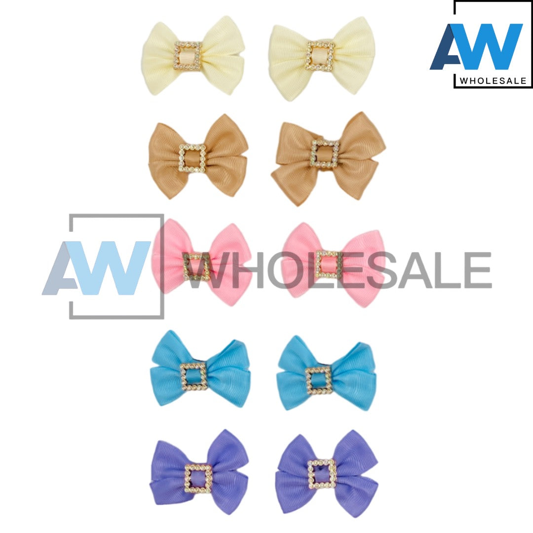 HPN-1915 (10 pcs) Crystal Gem Ribbon Hair Clips