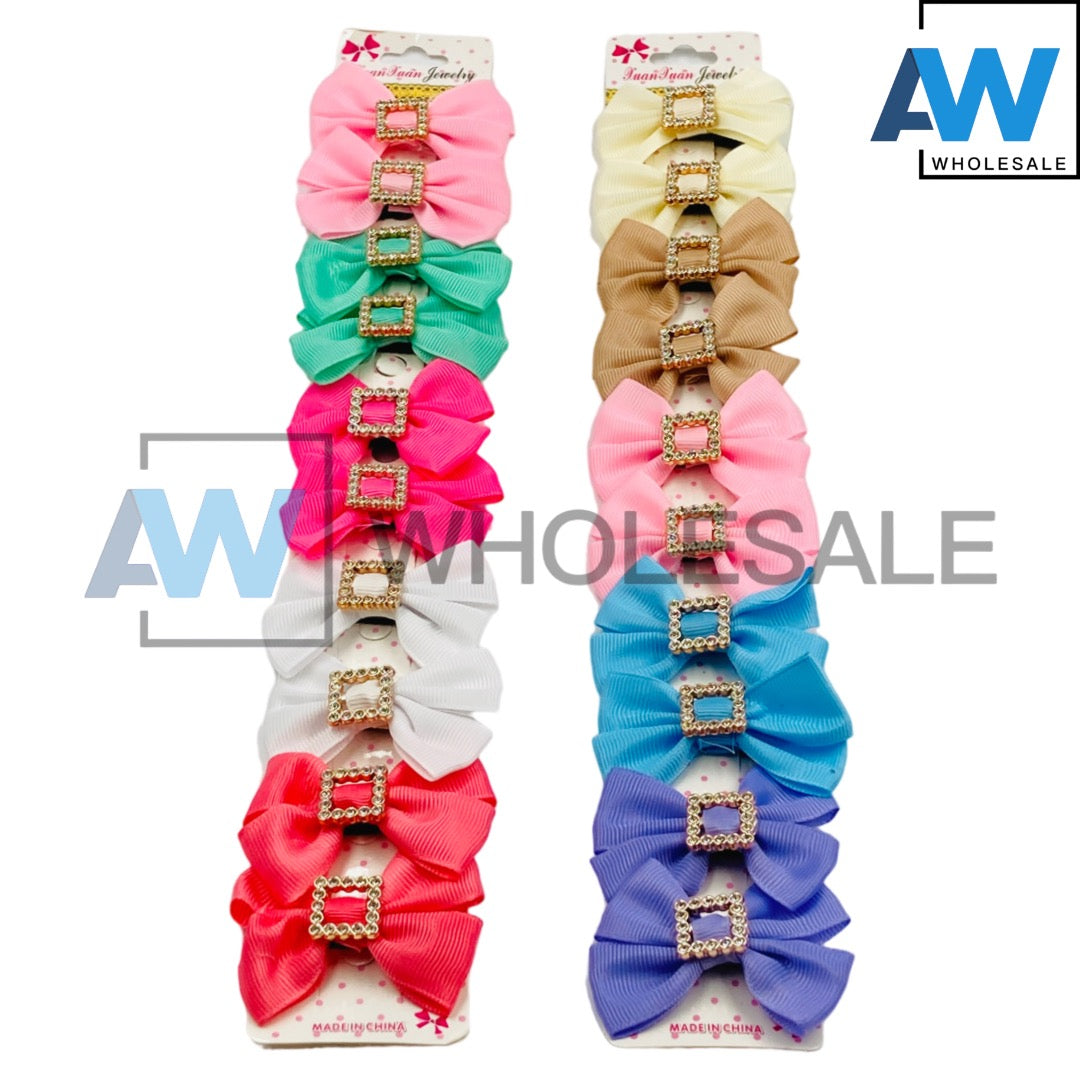 HPN-1915 (10 pcs) Crystal Gem Ribbon Hair Clips