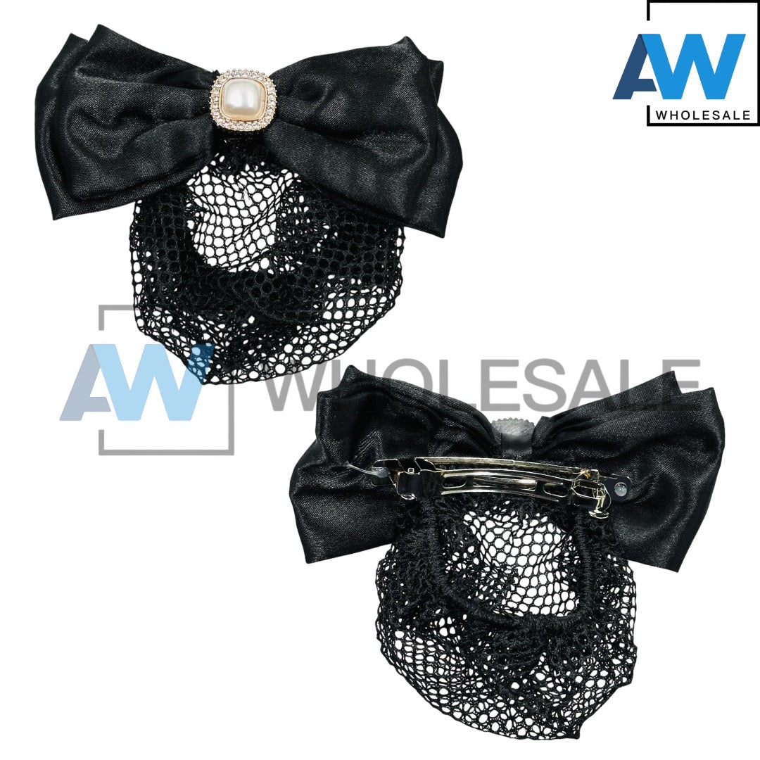 HPN-2125 (12 pcs) Pearl Ornament Ribbon Hair Clips