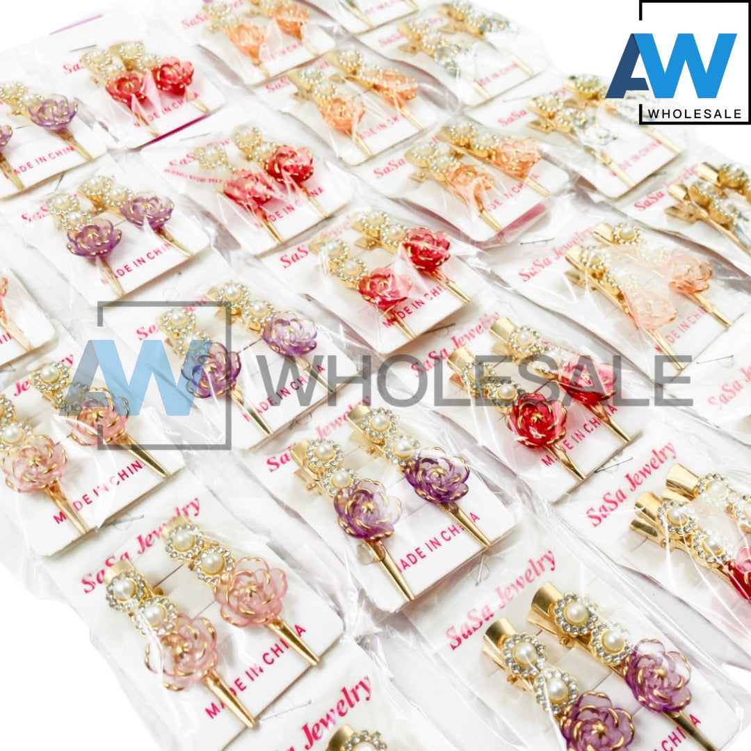HPN-2249 (10 pcs) Pearl Flower Hair Clips