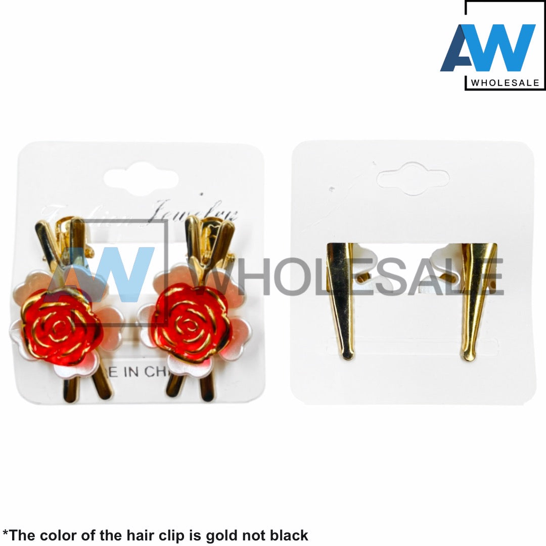HPN-2257 (10 pcs) Gold Accent Rose Hair Clips
