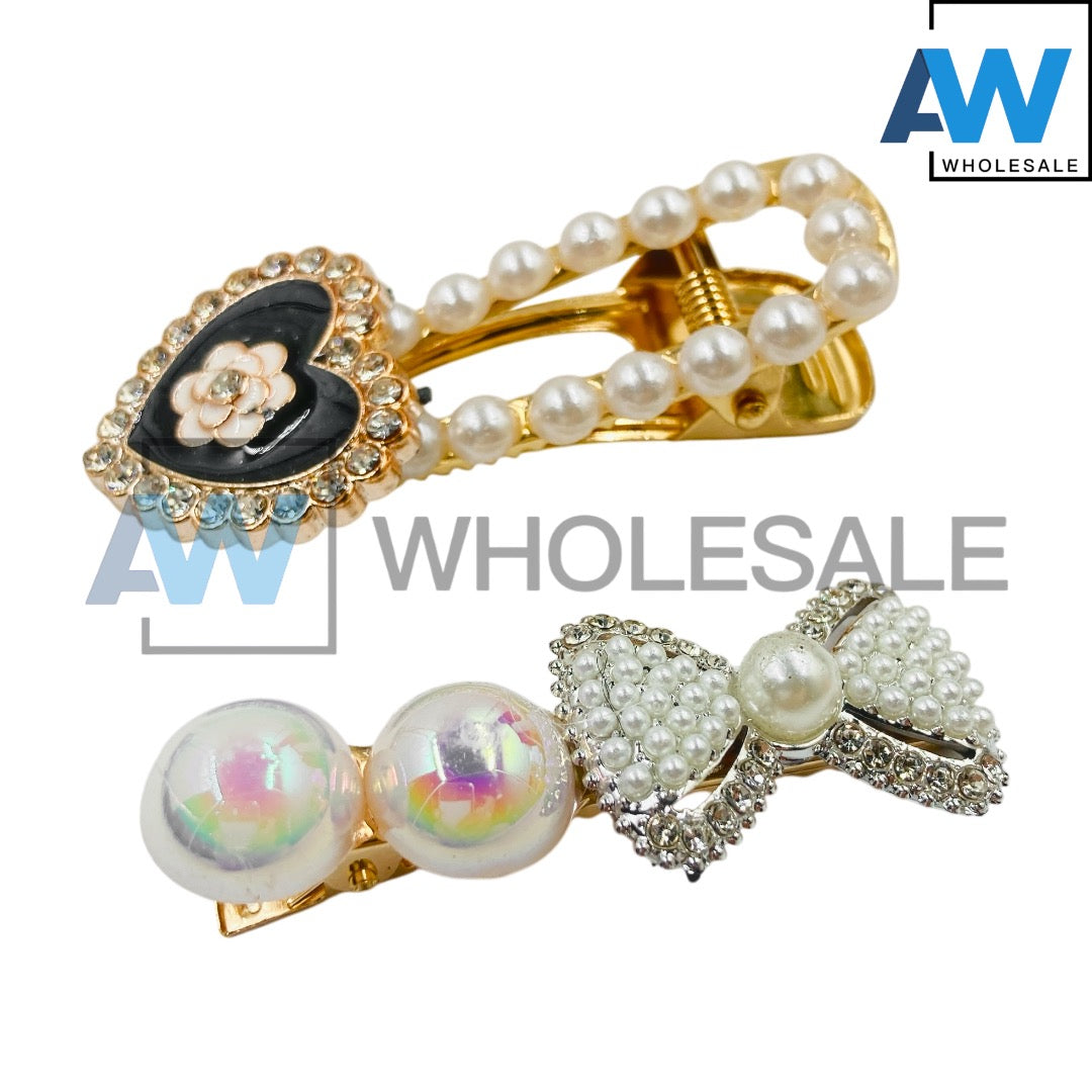 HPN-2263 (12 cards) Pearl 2 in 1 Hair Clip Set