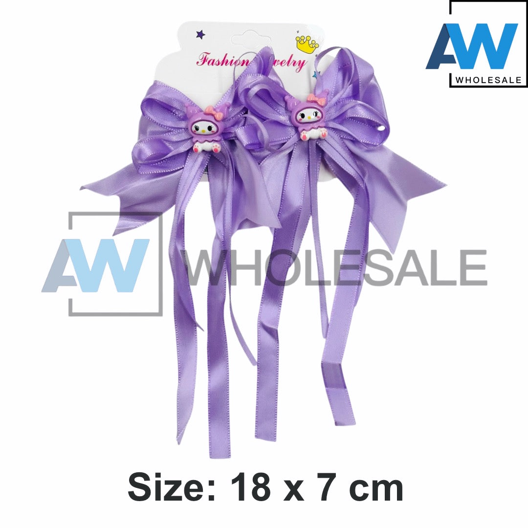 HPN-2351 (12 cards) Character Satin Ribbon Hair Clips