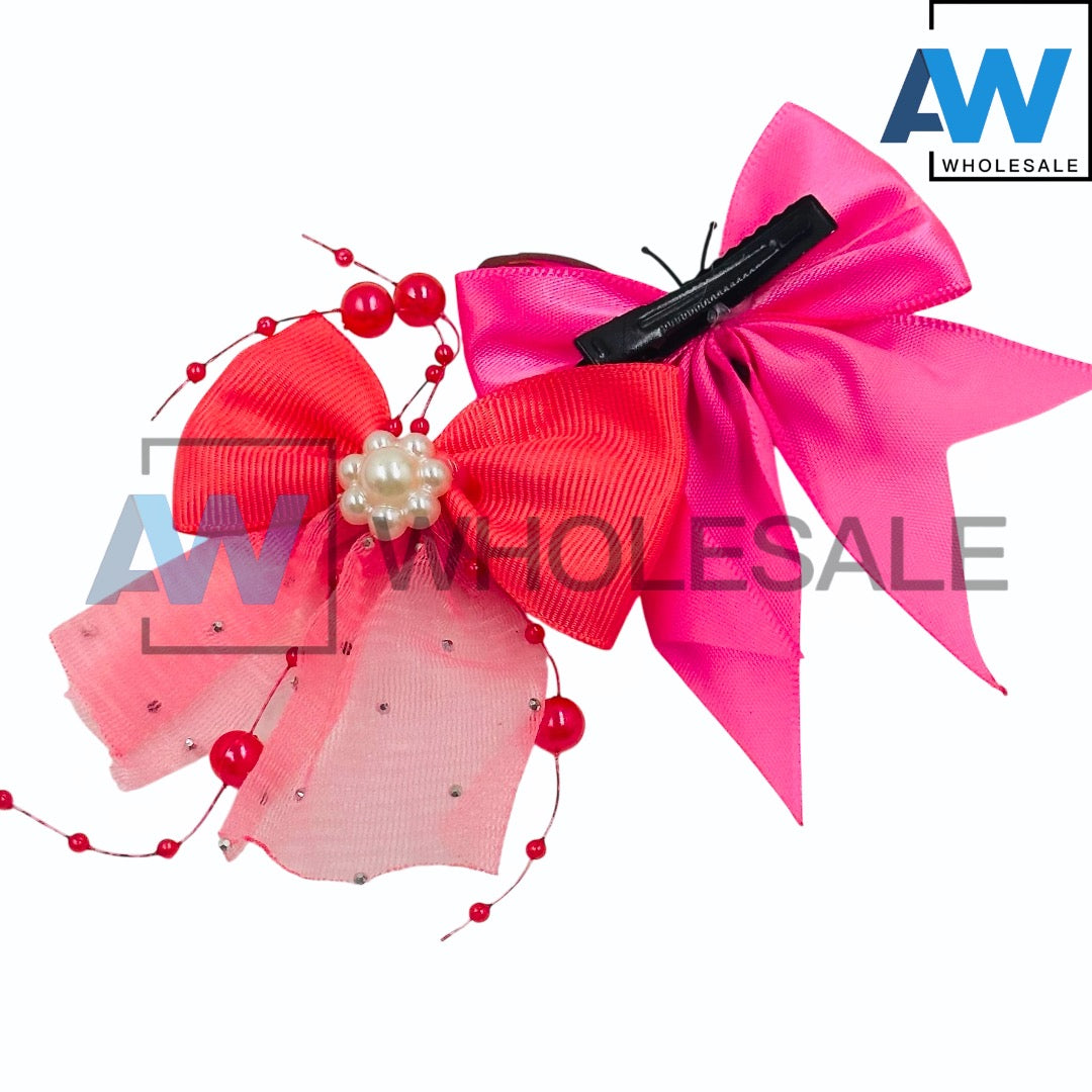 HPN-2352 (10 pcs) Pearl Ribbon Lace Hair Clip