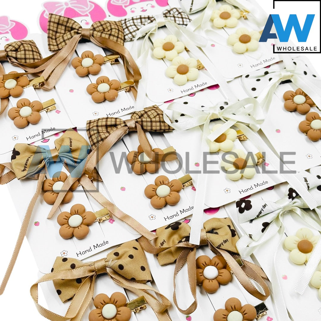 HPN-2373 (12 cards) 3 in 1 Flower Ribbon Hair Clip Set