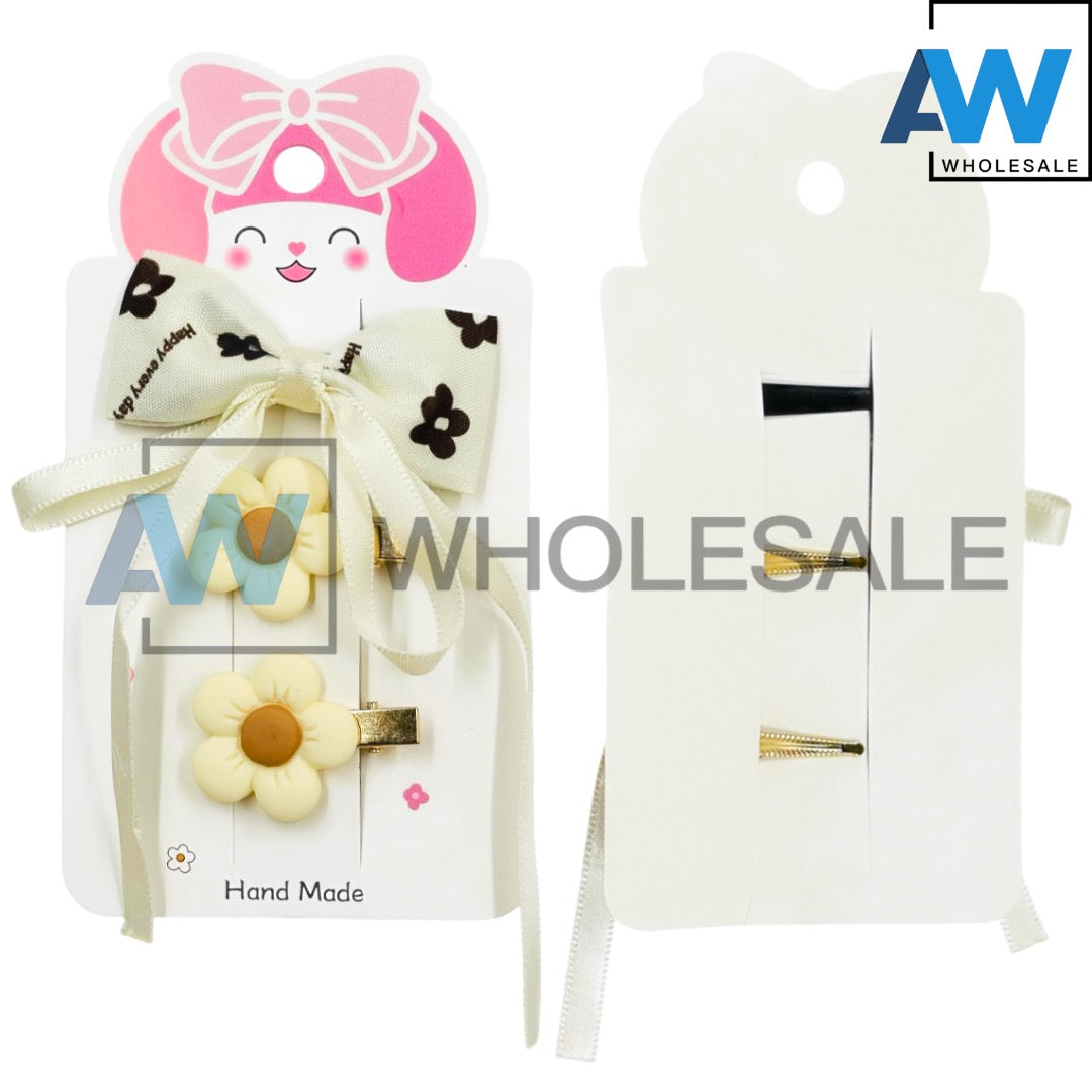 HPN-2373 (12 cards) 3 in 1 Flower Ribbon Hair Clip Set