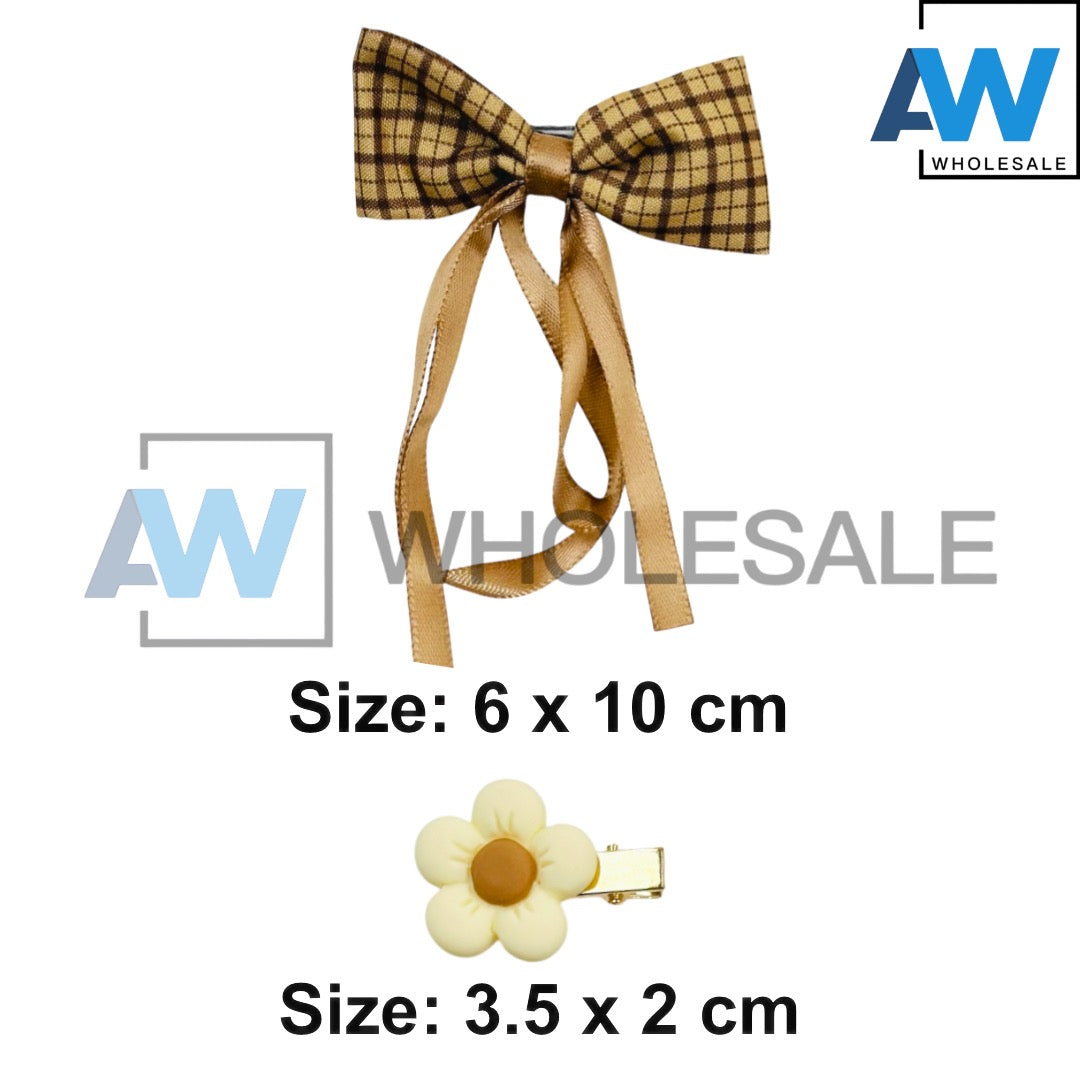 HPN-2373 (12 cards) 3 in 1 Flower Ribbon Hair Clip Set