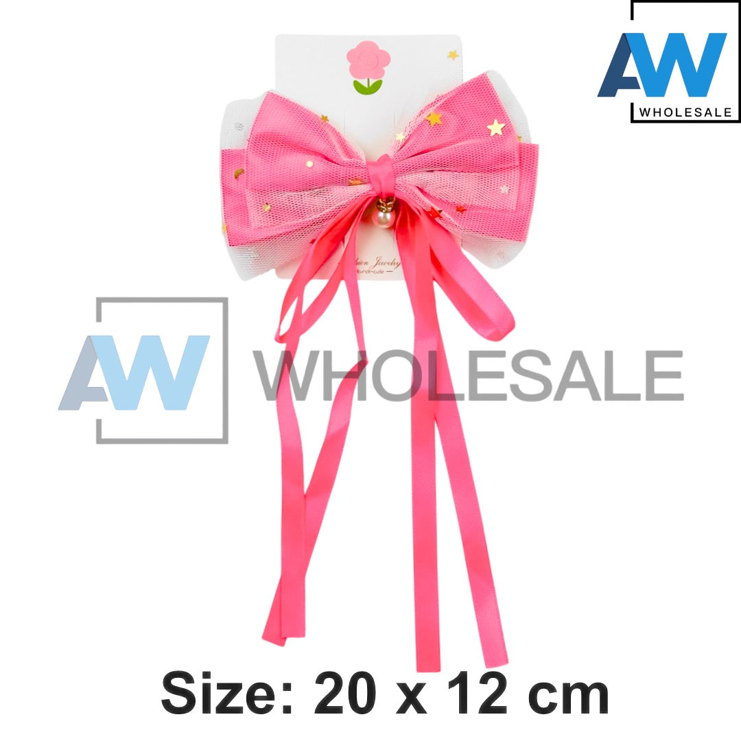 HPN-2382 (12 pcs) Pearl Mesh Ribbon Hair Clip