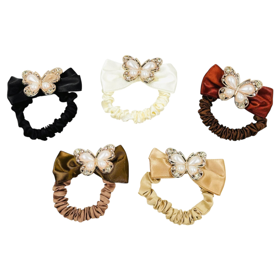 HPN-2386 (10 pcs) Butterfly Pearl Scrunchies Hair Ties