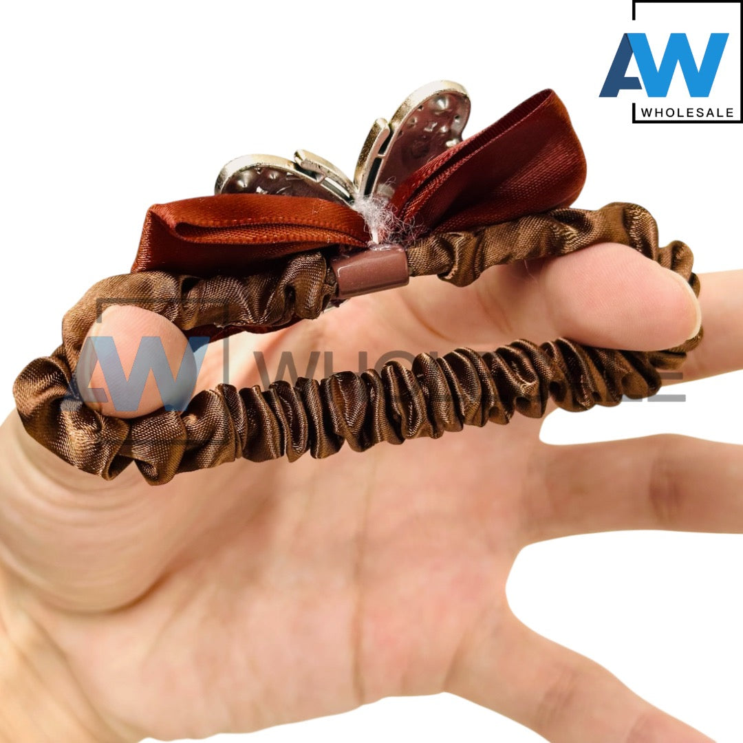 HPN-2386 (10 pcs) Butterfly Pearl Scrunchies Hair Ties