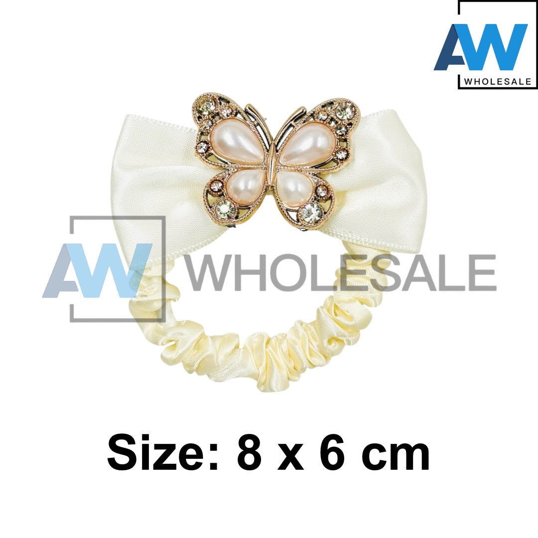HPN-2386 (10 pcs) Butterfly Pearl Scrunchies Hair Ties