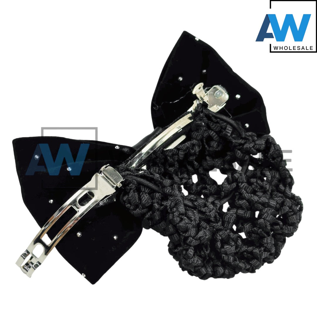 HPN-2417 (12 pcs) Silver Bead Ribbon Hair Net Hair Clip