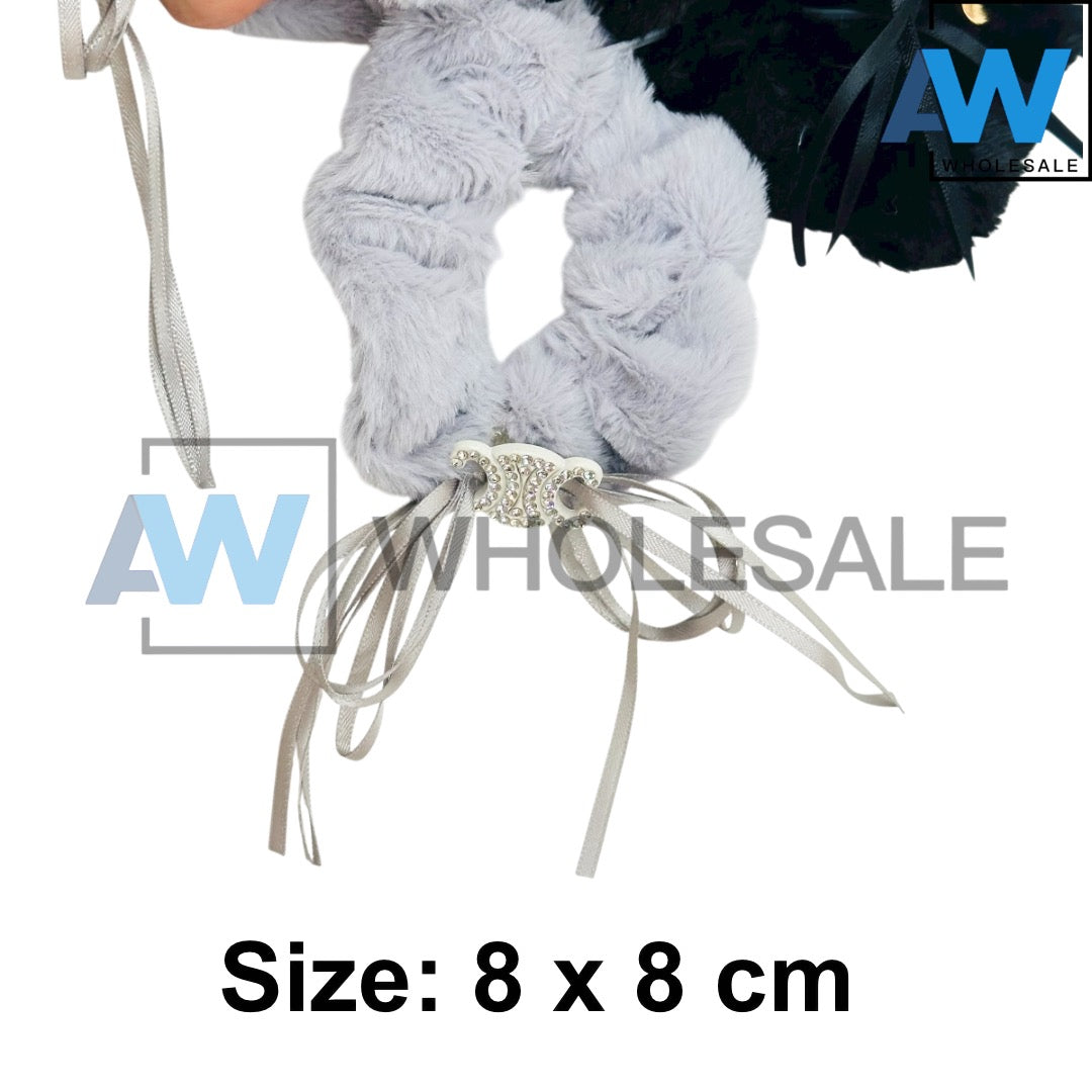 HPN-2420 (10 pcs) Logo Faux Fur Srunchies Hair Ties