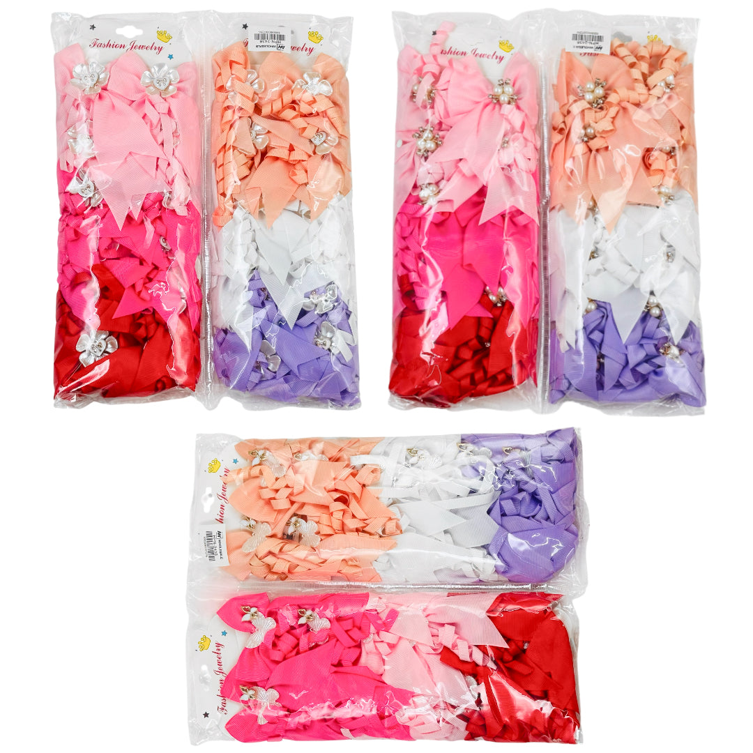 HPN-2436 (12 cards) Pearl Ribbon Hair Clip Set