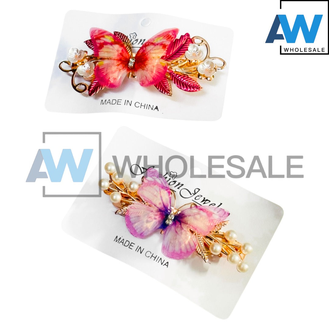 HPN-2461 (12 pcs) Butterfly Pearl Metal Hir Clip