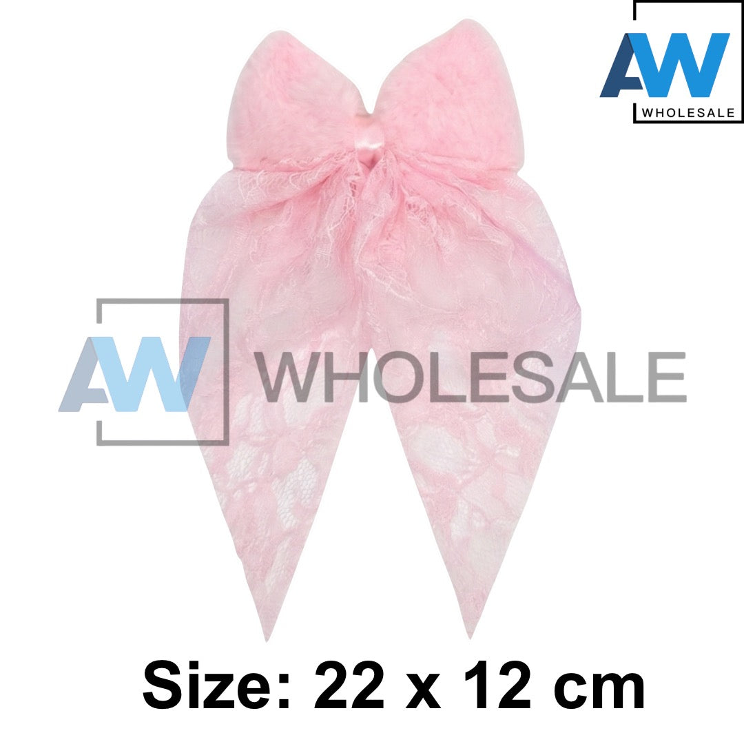 HPN-2498 (12 pcs) Lace Fabric Big Ribbon Hair Clip