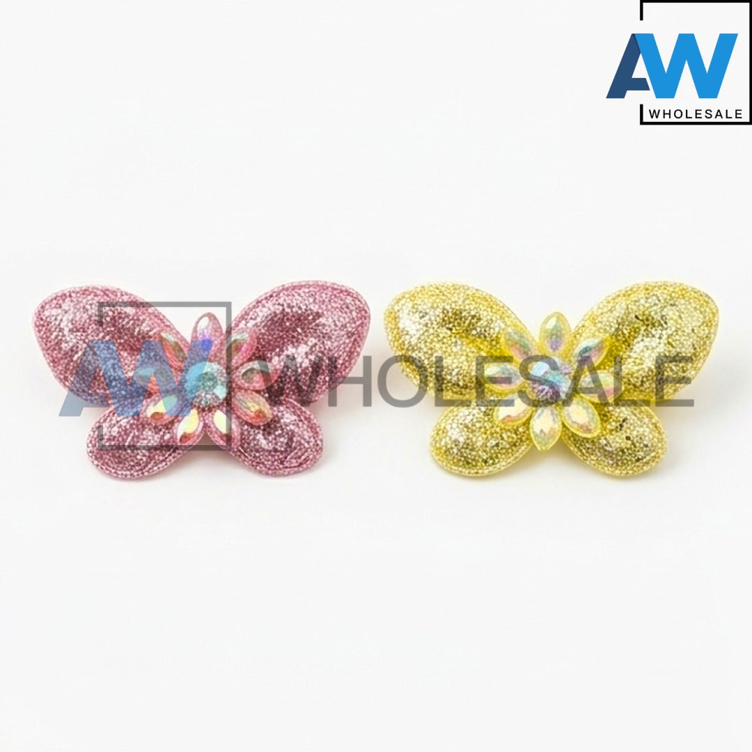 HPN-2539 (10 pcs) Gemstone Glitter Butterfly Hair Clip