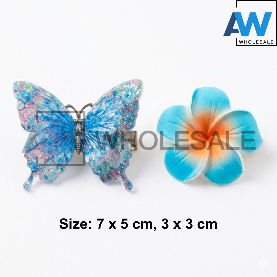 HPN-2577 (12 pcs) Butterfly & Flower 2 in 1 Hair Clip Set